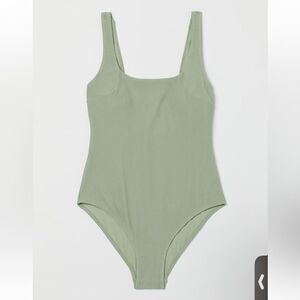 H&M | Pistachio Green Textured Padded Cup One Piece Swimsuit | XL